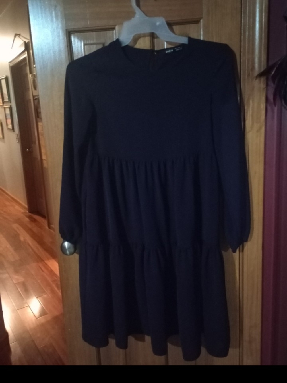 SHEIN Navy Long Sleeve Tiered Dress